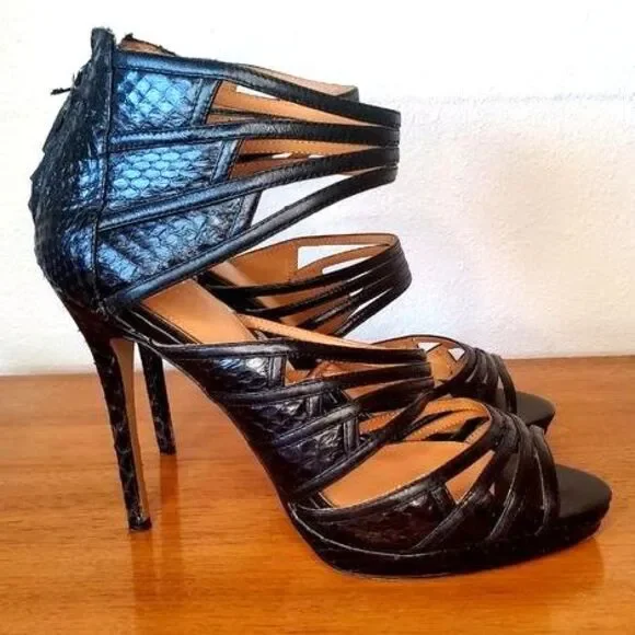 Badgley Mischka Black Sexy Stilettos Heels Animal Print Leather Sole Womens Sz10 - Picture 2 of 10